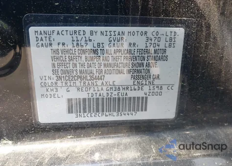 2017 Nissan Versa Note Sv z USA, uszkodzony, nr VIN 3N1CE2CP6HL354447